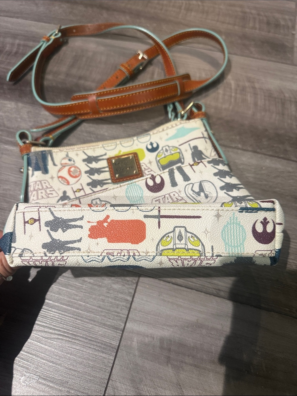 Dooney & Bourke Multicolor Star Wars Canvas Crossbody with Tan Leather Trim - Picture 2 of 4